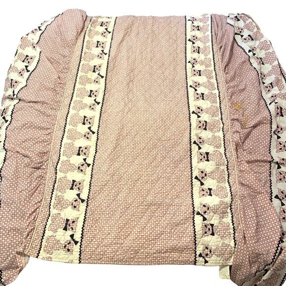 VTG Pink/White/Black Cat Argyle Bed Spread Made In USA By Heritage Quilts Inc. - Picture 1 of 6